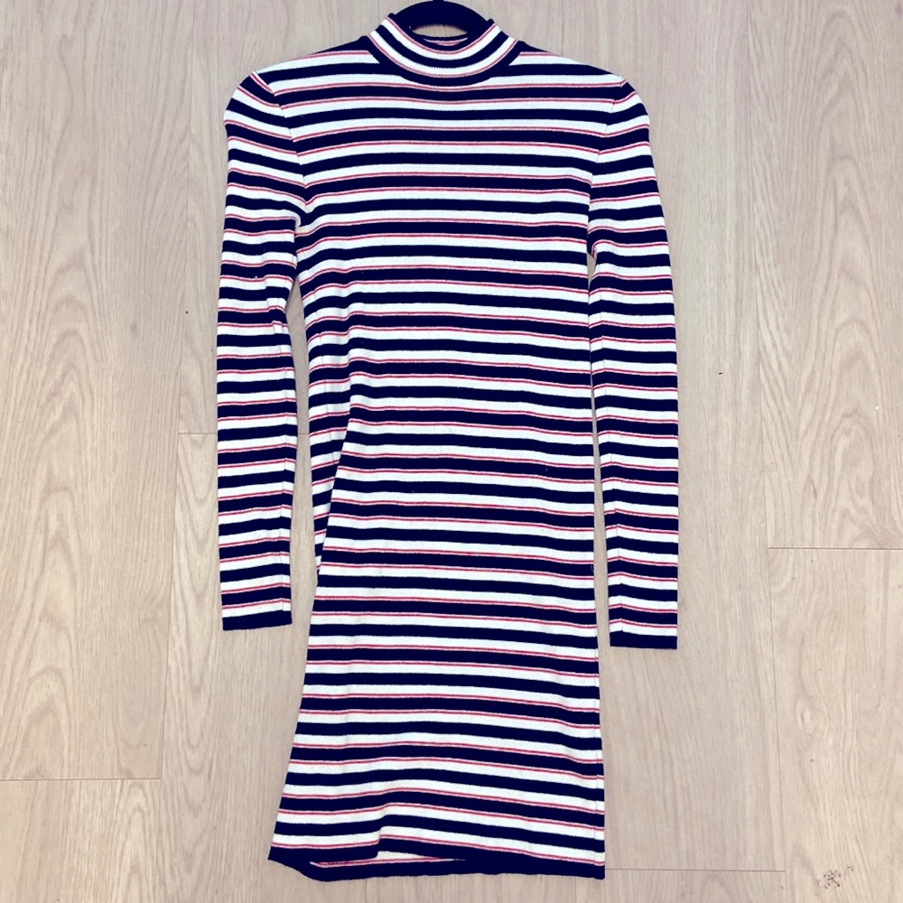 Red Black White Striped Turtleneck Bodycon Dress